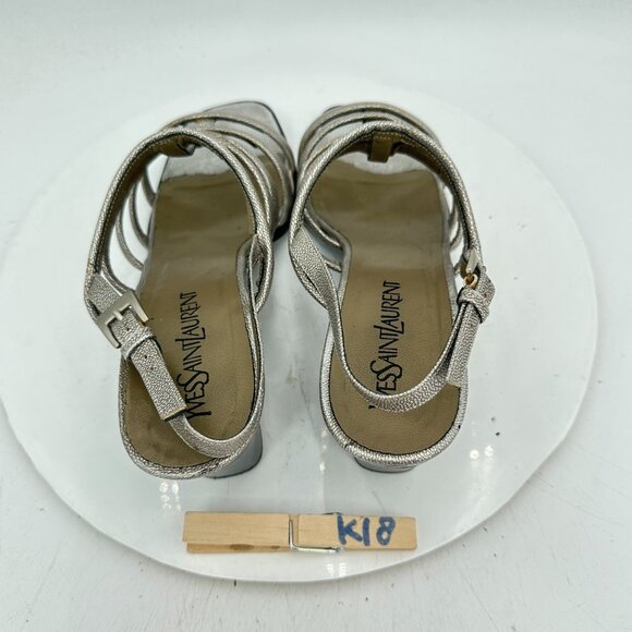 YSL Yves Saint Laurent Women Size 11N Silver Block Buckle Heel Sandal - Picture 9 of 11